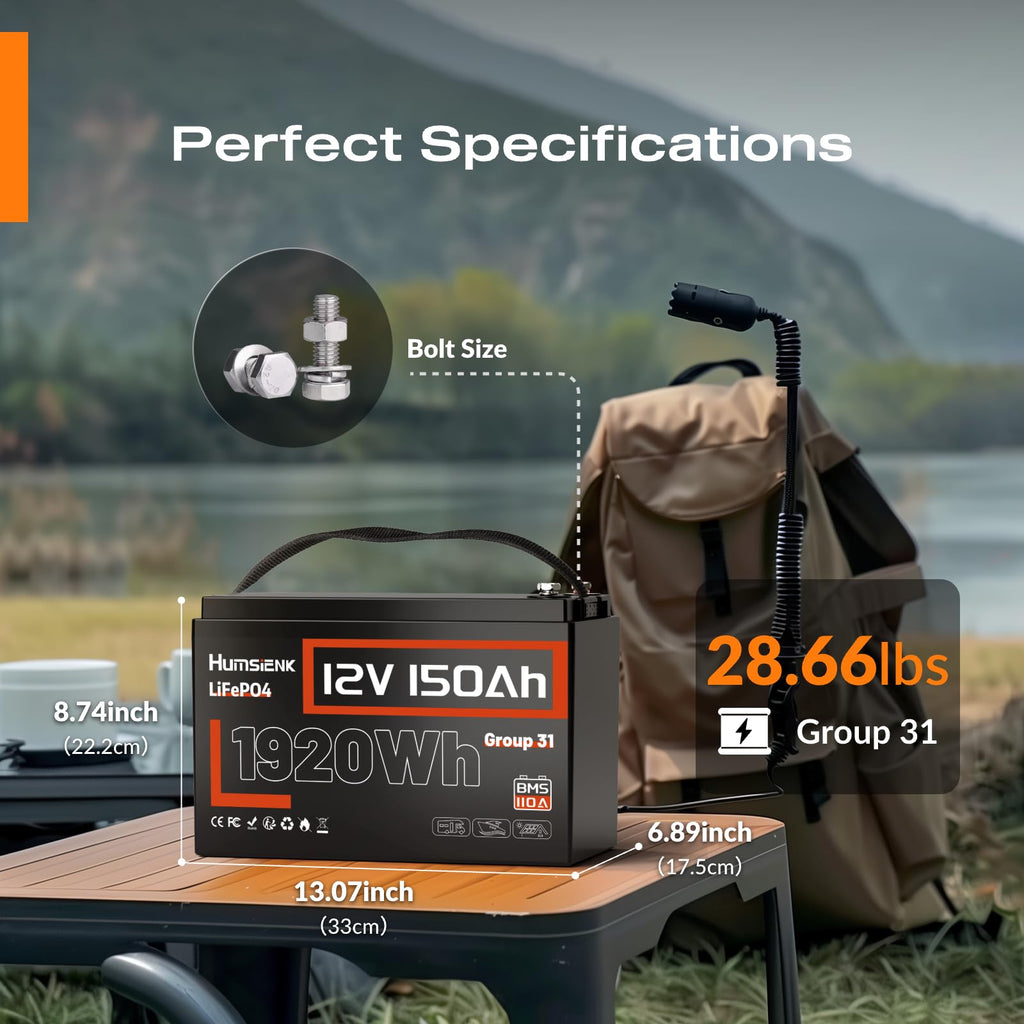 12V 150Ah LiFePO4 Lithium Battery BCI Group31 Bluetooth 2Pack,Built-in 110A BMS, Deep Cycle Battery for Solar, RV, Marine, Off-Grid Applications - 15000+ Life Cycles, Safe & Lightweight