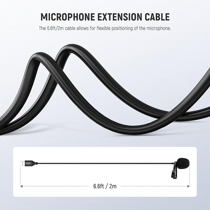 NEEWER USB A Lapel Microphone, Plug & Play Mini Omnidirectional Clip On Lavalier Mic 2m Cable for USB 2.0 Mac Windows PC Laptop Computer YouTube Skype Podcast Gaming Vlog Video Conferencing, LM1