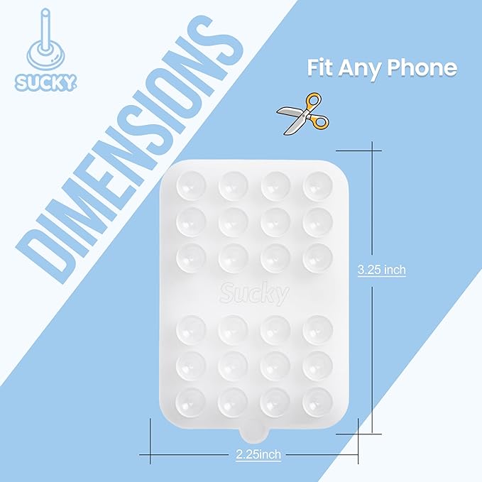 SUCKY Double Sided Suction Phone Octo Cup Buddy Mount - Anti-Slip Holder, Hands-Free Phone Accessory for iPhone and Android - Sticky Grip for Selfies, Videos - Clear