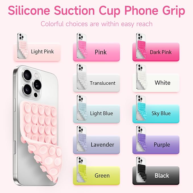 Silicone Suction Cup Phone Case Mount Double Sided, Phone Accessories Hands-Free Strong Grip Holder for Selfies and Videos, Silicon Phone Stand for iPhone and Android Dark Pink