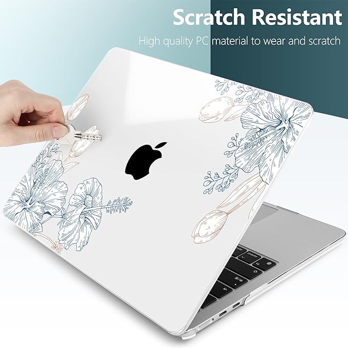 TWOLSKOO Compatible with M4 MacBook Air 13.6 inch Case 2025-2022 Release M4 A3240 M3 A3113 M2 A2681, Plastic Hard Shell & Keyboard Cover & Type C Adapter & Screen Protector, Engraved Sketch2