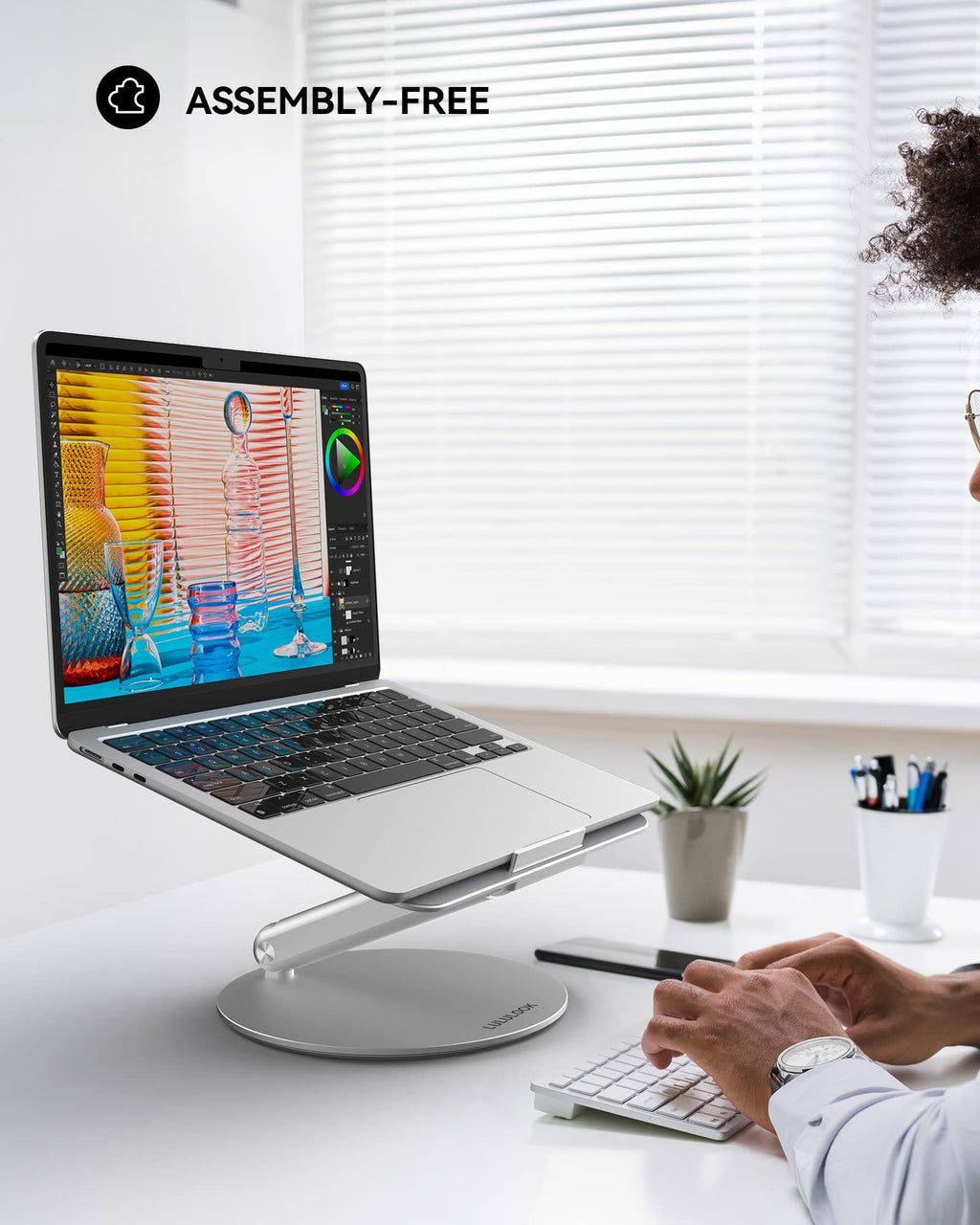 LULULOOK Laptop Stand for Desk 2025, 360 Rotating Adjustable Laptop Riser, Upgraded Foldable Full Aluminum Alloy Computer Stand for MacBook Pro/Air, Dell, HP, Lenovo and Other 10-17inch Laptops