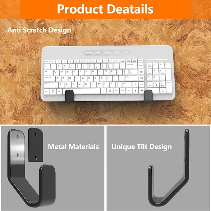 2-in-1 Keyboard Wall Mount - Metal Hanger with Adhesive & Screws, Fits Mechanical Keyboards Up to 3cm Thick