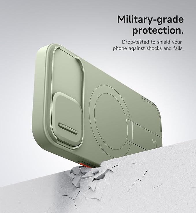 SURITCH for iPhone 15 Case with Magnetic Camera Slide Cover and Adjustable Kickstand, Compatible with MagSafe, Shockproof Bumper Case Slim Protective Cover 6.1 Inch, Green