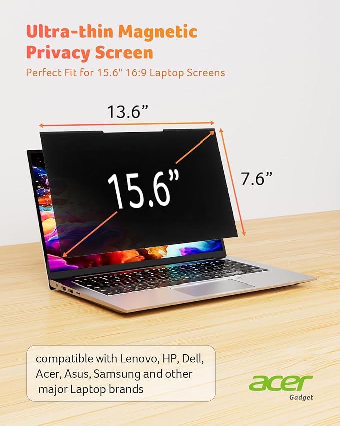 acer 2-Pack Laptop Privacy Screen - for Laptop 15.6 Inch 16:9, Magnetic & Removable Privacy Filter Shield, Anti-Glare Screen Protector, Dual-Sided Monitor Shield, for HP, Dell and Other Major Brands