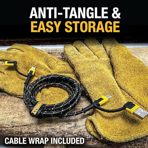 DEWALT Heavy Duty 4-in-1 Cable, Type C/Micro USB/USB Cable for iPhone 16, iPhone 15, iPad Charger USB C, Huawei, HTC, LG, Samsung Galaxy, Android Smartphones, iPad Pro, Micro C Charging (6ft, Black)