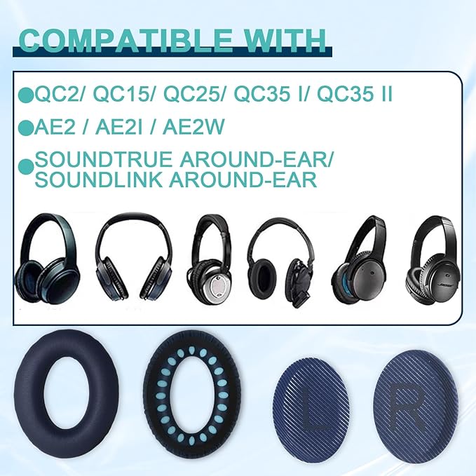 Replacement Earpads Cushions for Bose QuietComfort 35 & Quiet Comfort 35 II, Headphones Ear Covers Ear Pads for Bose QC35/QC35II/25/15 QC2 / Ae2 / Ae2i / Ae2W / Sound Link/Sound True-Blue