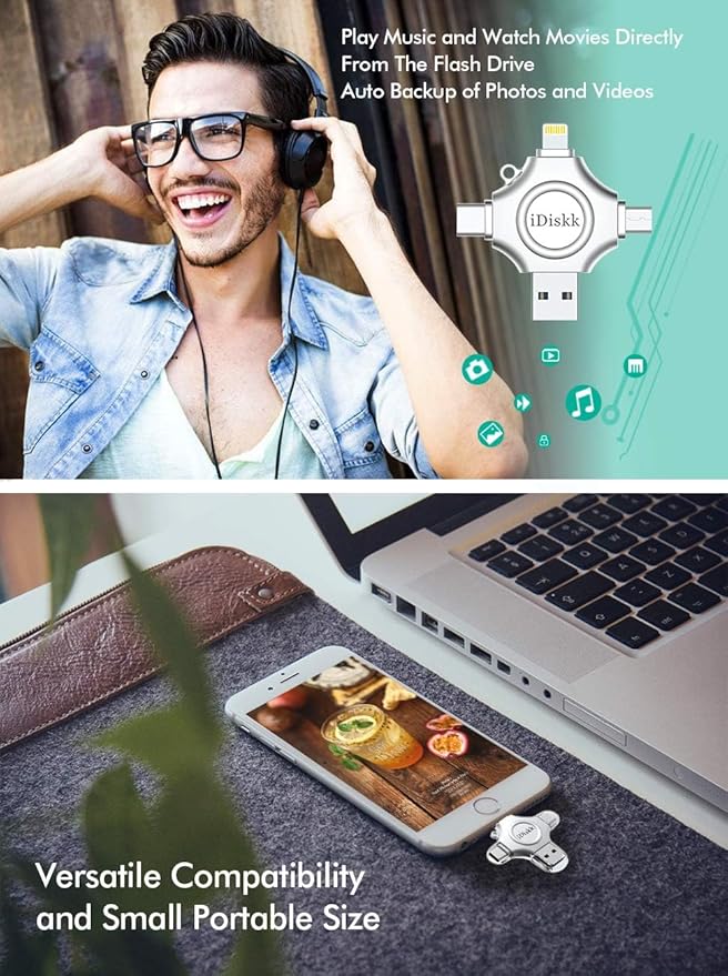 iDiskk App-le MFI Certified 512GB,Flash Drive for iPhone Photo Stick,for iPhone 17/16/15,Flash Drive for Photos and Videos,iPhone USB Storage,Photo Stick, for iPad Android Samsung (4 in 1)