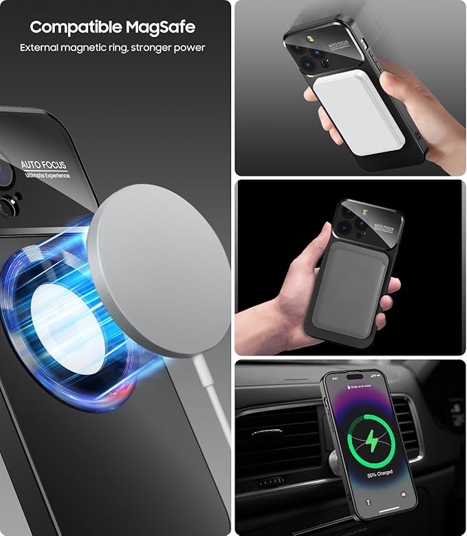 Magnetic for iPhone 12 Pro Case, Compatible with MagSafe, Built-in Camera Lens Protector, Logo View, Military Grade Drop Proof Phone Case Cover, Black