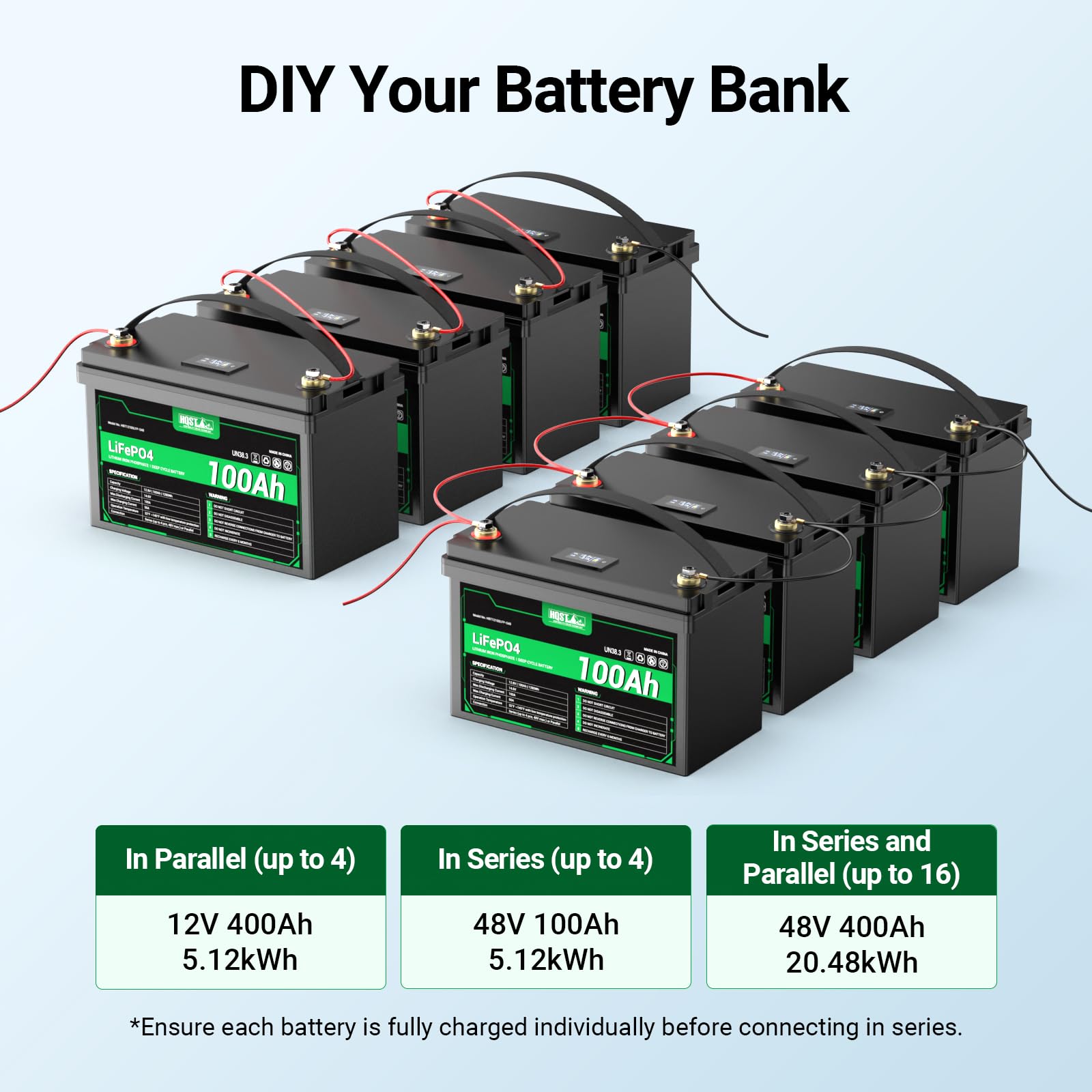 HQST 12V 100Ah LiFePO4 Battery, 1280Wh, LED Display, Built-in BMS