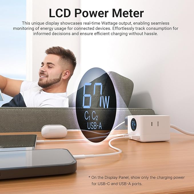 MINIX 67W USB C Charger with 3 Outlets, Gan 3-Port Compact Cube Fast Power Strip Surge Protection, 5ft Extension Cord, for MacBook Pro/Air, iPhone 15/14/Pro, Galaxy S23/S22, for Dorm, Home & Office