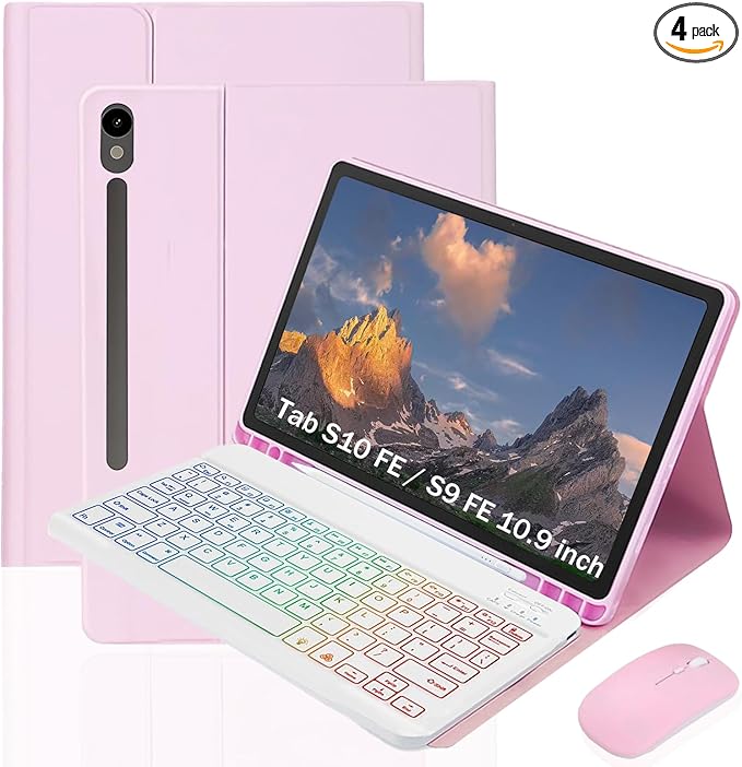 Keyboard Case for Samsung Galaxy Tab S10 FE / S9 FE 10.9 inch/Tab S9 / S8 / S7 11 inch - with 3 Color Backlit Mouse Detachable Keyboard Case