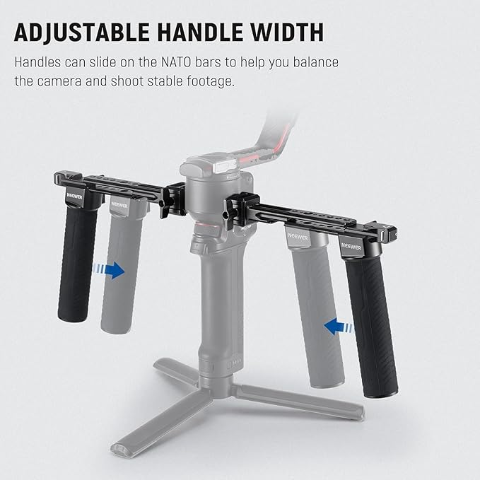 NEEWER Dual Handgrip Compatible with DJI RS4 RS4 Pro RS3 RS3 Pro RS2 RSC2 Ronin S SC Gimbal, Dual Handle Kit with 2 Mini NATO Rails, Quick Release NATO Clamps, 1/4" & 3/8" Threads, GA006