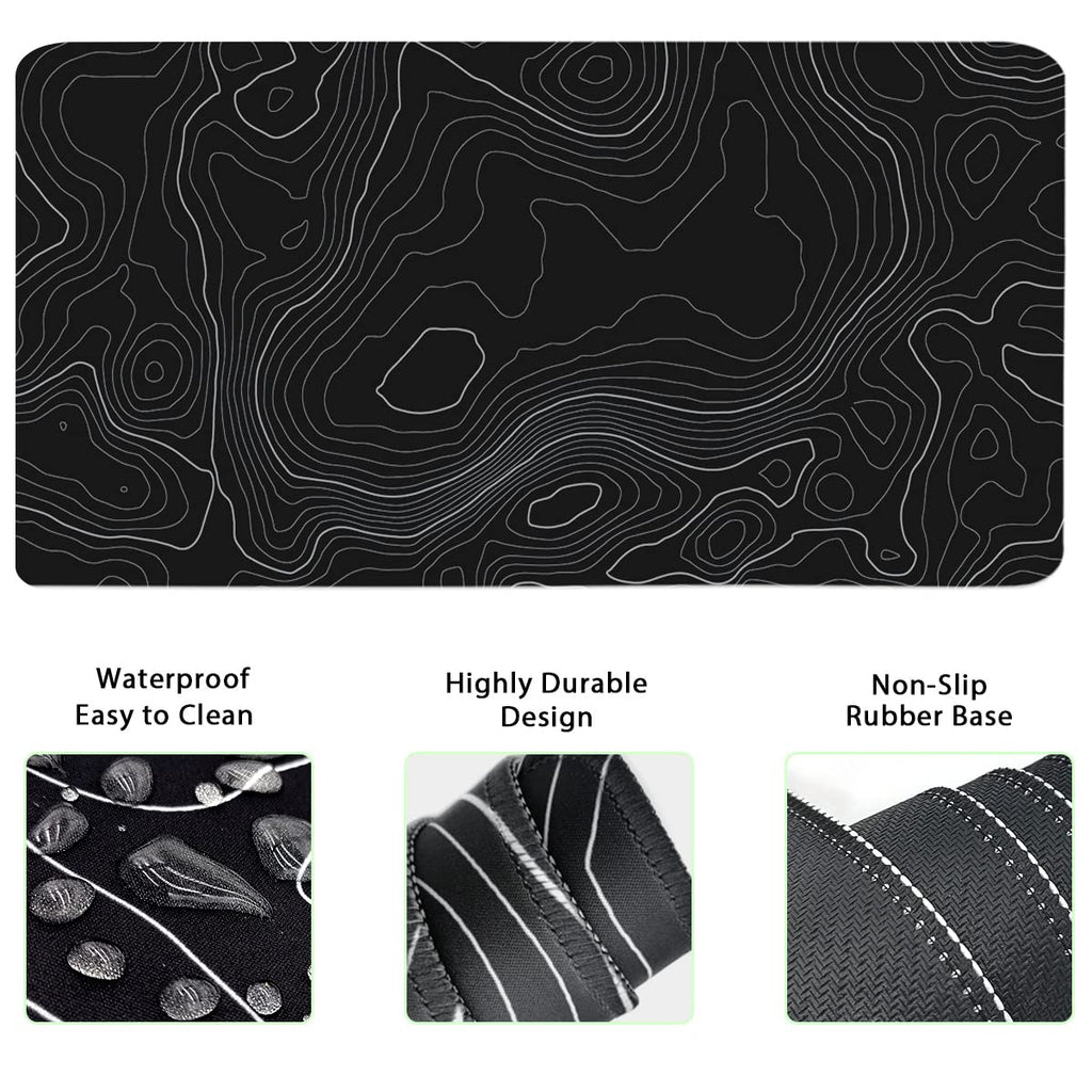 Topographic Mouse Pad Set, Extended Mouse Pad+Keyboard Wrist Rest, Memory Foam Ergonomic Easy Typing, 4Pcs (35.4×15.7 in) Desk Pad Set for Home Office Study Game-Topographic Contour