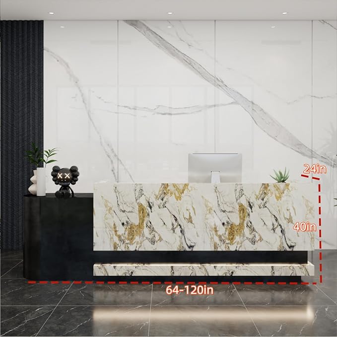 Front Desk Reception Counter - Lockable Storage & Keyboard Tray | Reception Desk with Counter, Customizable Large Counter Table (Black+White, 100'')