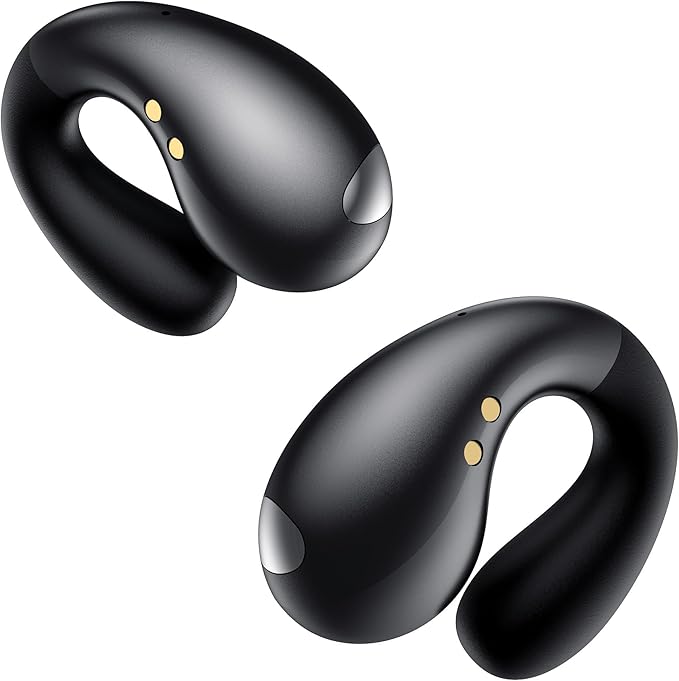 Ultra Open Ear Earbuds - Ergonomic Clip-On Earbuds, Small Bone Conduction Over-The-Ear Headphones with Waterproof Design, Perfect Running Headphones for Sports and Fitness, Black