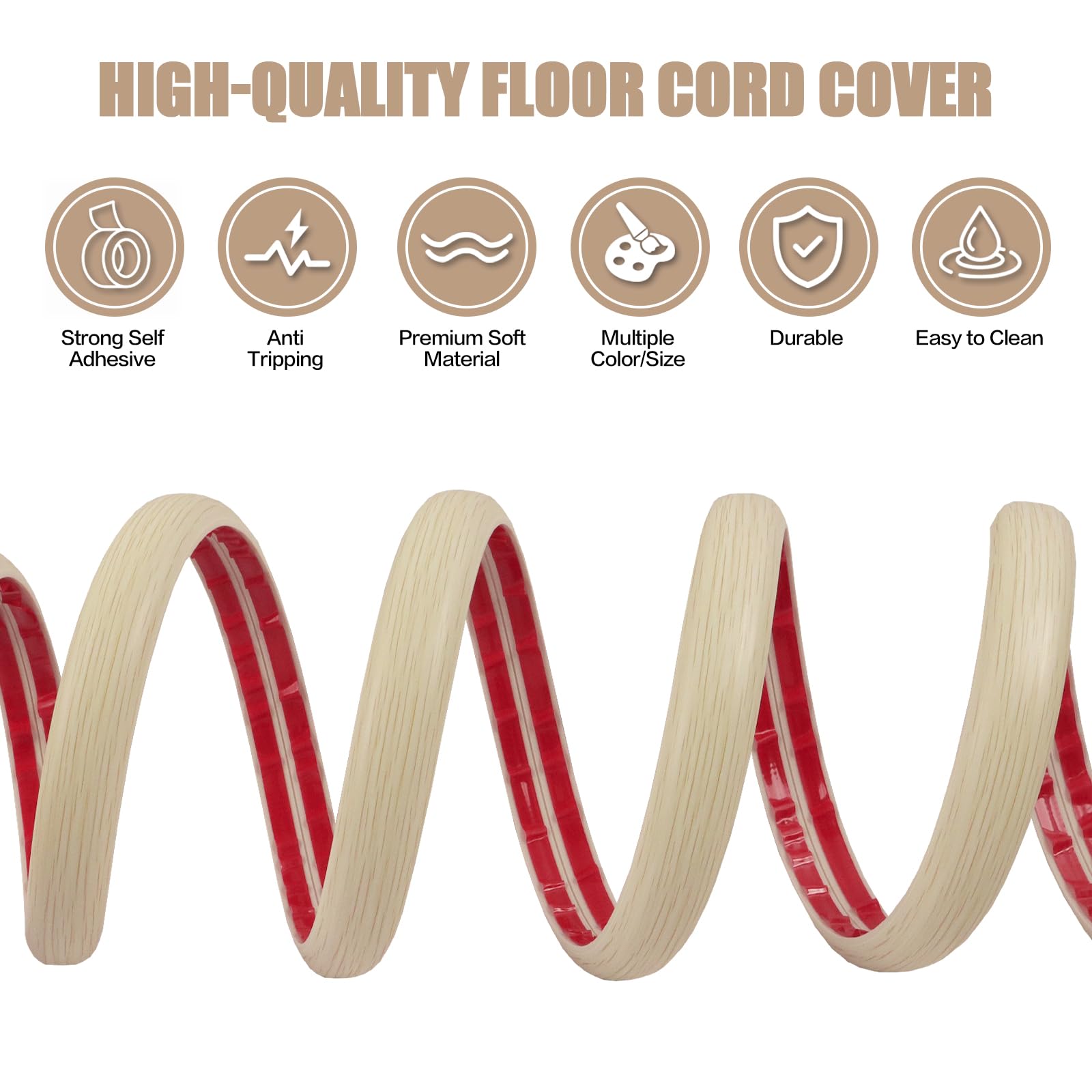 Floor Cord Cover Self Adhesive Cord Hider,3.3FT Cable Management, Extension Strip Protector for Wires, Prevent Cable Trips for Offices, Gyms, Exhibitions Cavity:0.51"(W) x 0.3"(H) Yellow Wood