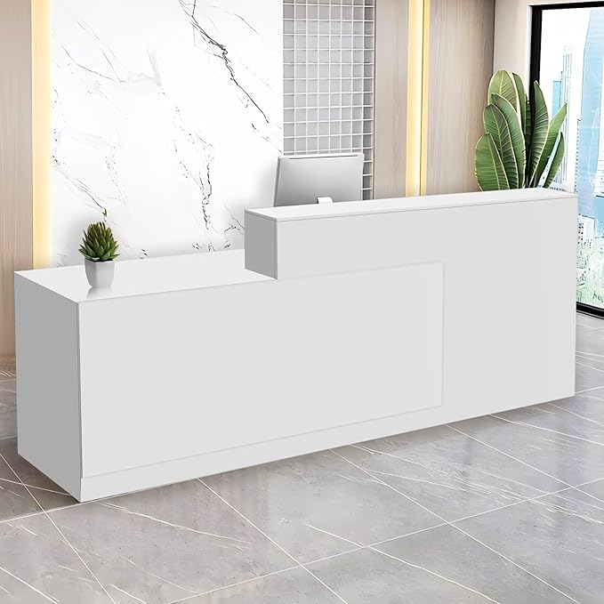 Reception Desk with Counter Modern Checkout Counter with Lockable Drawer Keyboard Tray Receptionist Desk for Office Salon Reception Table O Left 55inch/140cm