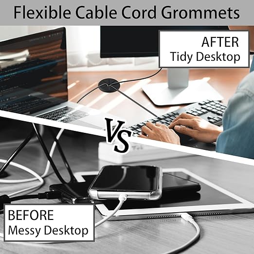 2-3/8IN(60mm) Desk Grommet, 13 Pieces Wire Grommet, Desk Hole Cover for Cables with Hole Saw,Plastic Cable Cord Wire Hole Cover for Desk, Table,Cabinet,Countertop and Other Furniture(Black)