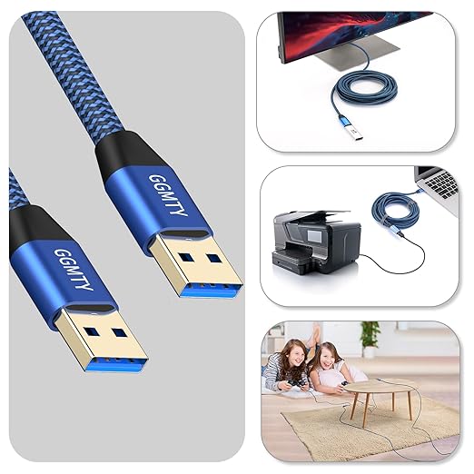 USB to USB Cable 1.5FT,Durable Braidedfor USB 3.0 Male to Male Type A to Type A Cable Data Transfer Compatible with Hard Drive, Laptop, DVD Player, TV, USB 3.0 Hub, Monitor, Camera