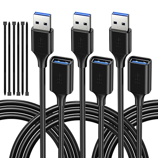 USB Extender Cord 13FT(3 Pack), USB 3.0 Extension Cable, USB A Male to Female, Compatible for USB Flash Drive, Hard Drive, Card Reader, Webcam, Printer, Keyboard, Mouse, Playstation, Xbox, VR Headset