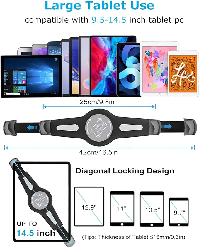 Gooseneck Car/Truck Seat Rail Tablet Holder Mount for 9.5"-14.5" iPad, Heavy Duty Car Floor Bolt Tablet Mount for iPad Pro 11, 12.9/Air, Galaxy Tabs, Surface Pro/Go, Tablets, Other 13" Devices