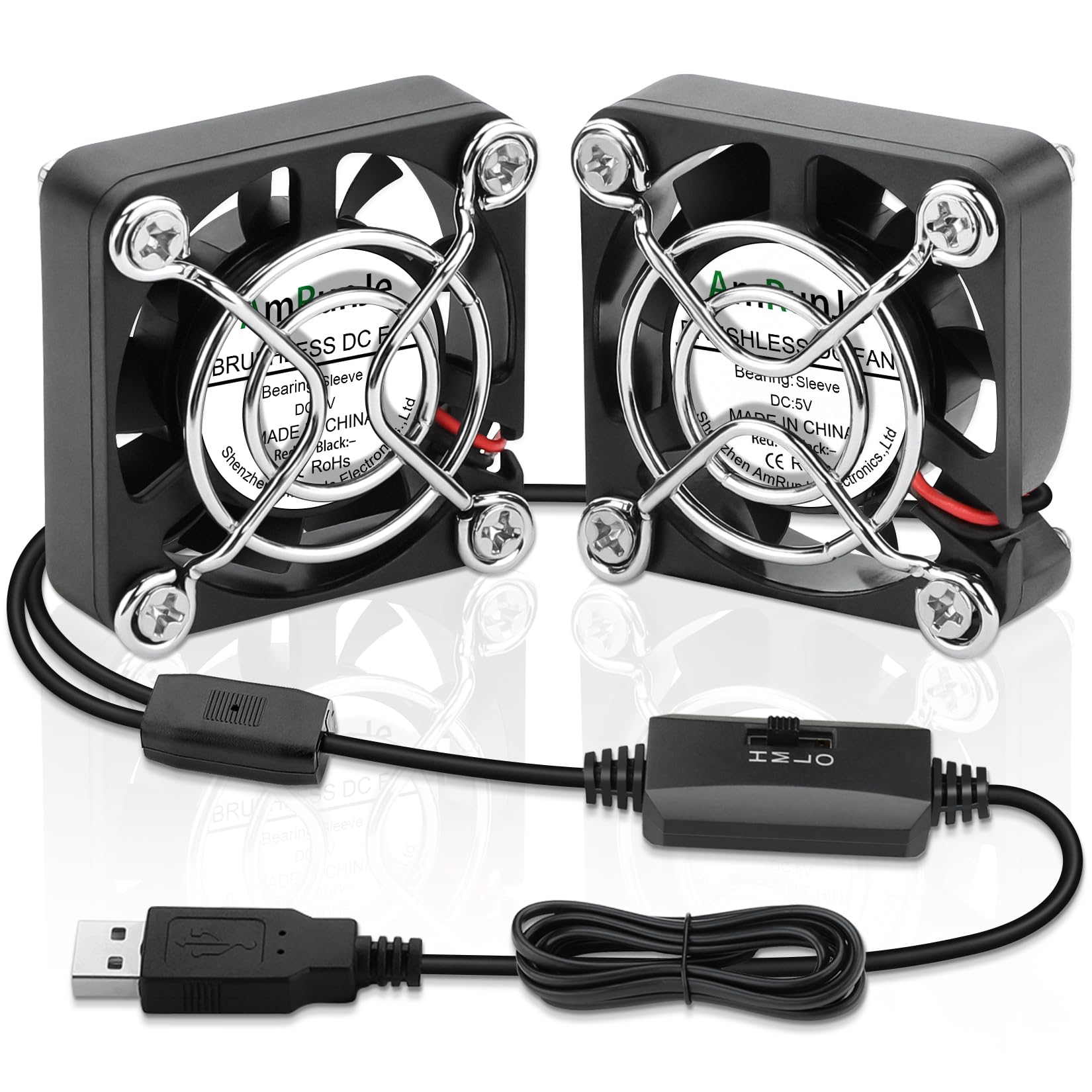 AmRunJe 40mm USB Fan 2pcs, 5V Mini Cooling Brushless Fan with Speed Control