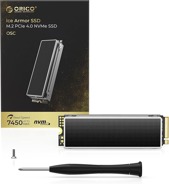 ORICO OSC 4TB M.2 NVMe SSD for Desktop PC, PCIe 4.0 Internal SSD with 7450MB/s Read, TLC NAND, Pre-Installed Pro-Grade Finned Heatsink, Innovative IceArmor Cooling, M.2 2280 Drive