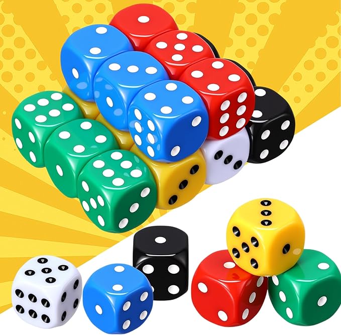 18 Pcs Casino Theme Party Dice Large Opaque Jumbo Acrylic D6 Dice for Casino, Craps, Table Games and Board Games(25 mm,Solid Color)