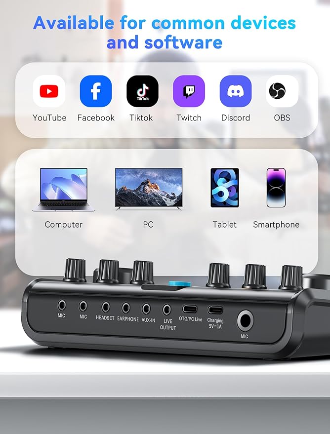 SINWE Podcast Equipment Bundle for 2,Audio Interface with Podcast Microphone for Smartphone & PC,All-in-One DJ Mixer,Plug-and-Play,Perfect for Streaming, Singing, YouTube & Gaming