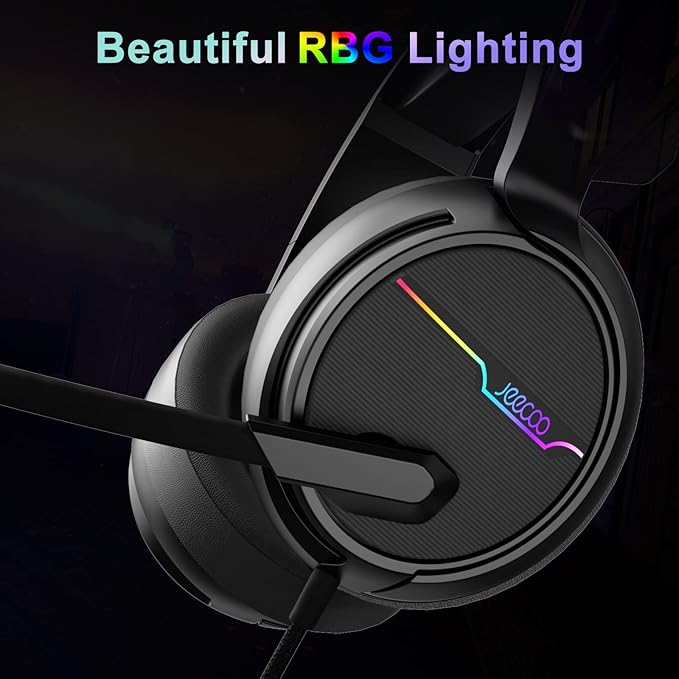 Jeecoo V20U USB Pro Gaming Headset for PC - 7.1 Surround Sound Headphones with Noise Cancelling Microphone- Memory Foam Ear Pads for Laptop Computers