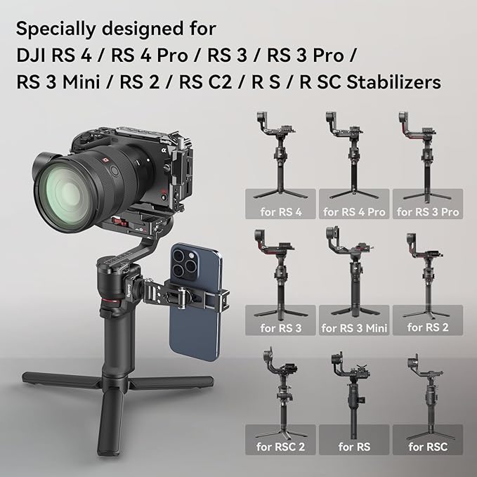 SmallRig Phone Support for DJI Stabilizers, Adjustment Phone Mount Adapter with 1/4"-20 Threaded Hole, Cold Shoe for DJI RS 4 Mini/RS 4 Pro/RS 3 /RS 3 Pro/RS 3 Mini/RS 2 / RS C2 / R S/R SC - 4301