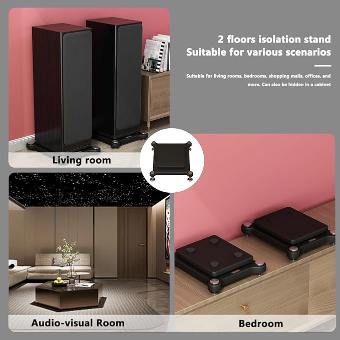 2pcs Subwoofer Isolation Stand, Double-Layered Speaker Isolation Stands with Stainless Steel Metal Feet, Acoustic Speakers Isolation Pad for Floor, Desktop (9.8×11.8in)