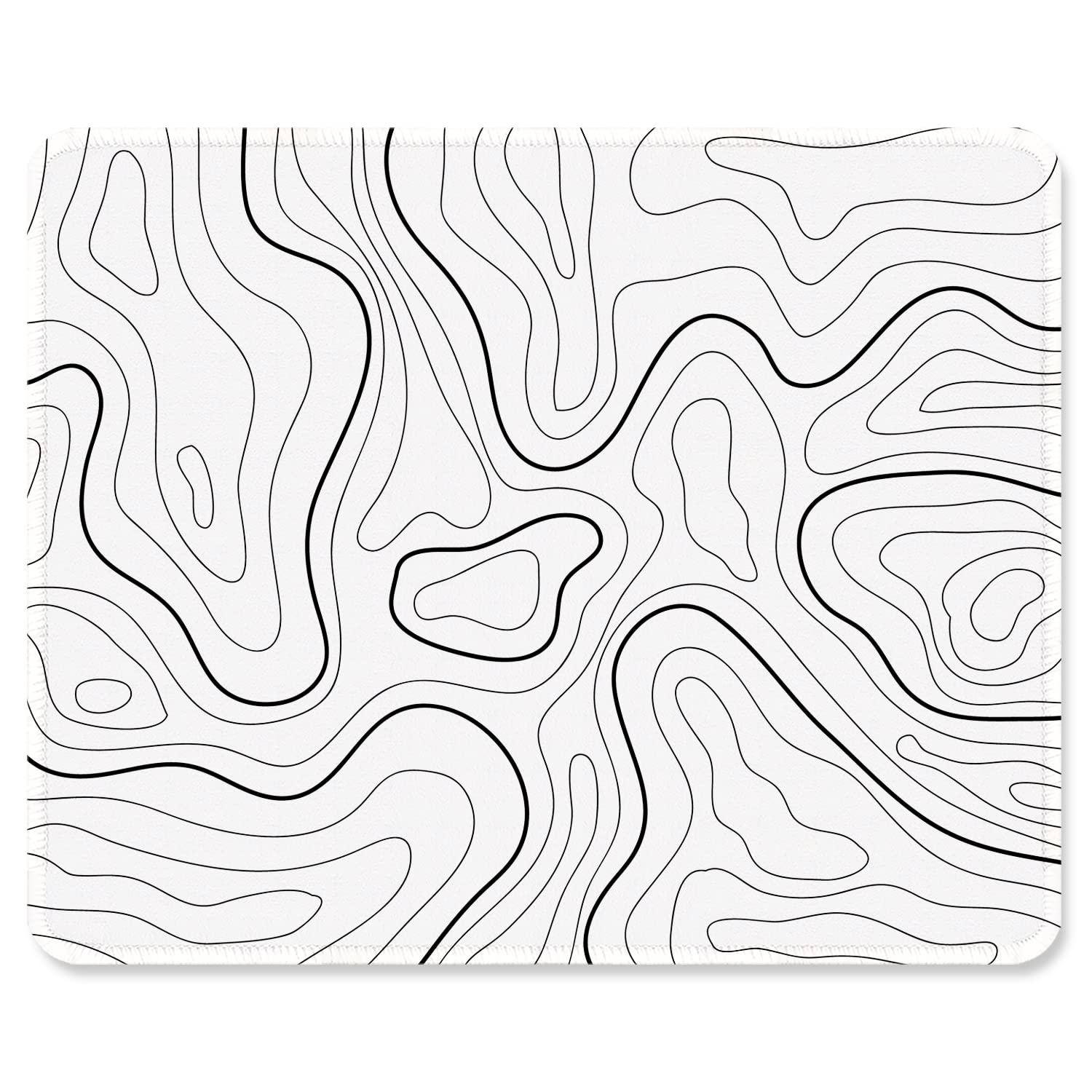 ITNRSIIET Mouse Pad with Stitched Edge Premium Textured Smooth Precise Operation Waterproof Washable Non-Slip Rubber Base Desktop Protection Mat, 10.2×8.3×0.12 inches, Topographic Contour White