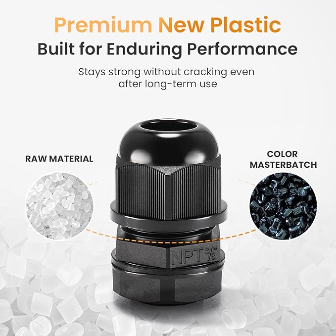 QILIPSU 12pcs 3/8" NPT Cable Gland Waterproof IP68 Nylon Cable Pass Through Cord Grip Connector Strain Relief Wire Grommet