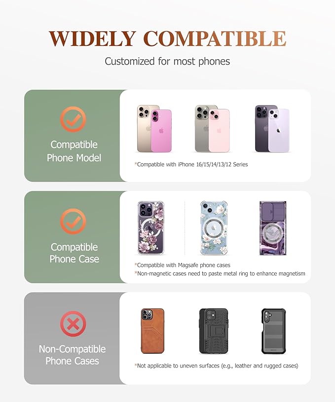 GVIEWIN Magnetic Phone Ring Holder, Compatible with MagSafe Phone Grip with Adjustable Stand, Magnet Phone Ring Kickstand for iPhone 16 Pro Max/Plus/15/14/13/12 Series/Other Phones (Pearlescent)