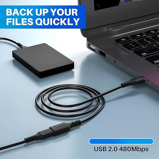 3 Pack USB Extension Cable 2 FT, Short USB 2.0 Type A Male to Female Extender Cord Adapter, Compatible with Printer, Keyboard, Mouse, Flash Drive, Hard Drive, Controller, Black Cable with 5 Cable Ties