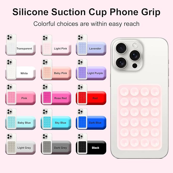 2PCS Silicone Suction Phone Case Mount, Non Slip Suction Cup, Hands-Free Phone Accessories Holder for Selfies and Videos, Silicone Adhesive Stand Sticky for Cell Phone Inkiness