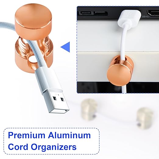 2 Sets Charger Holders for Cords, Rose Gold Color Adjustable Cable Anchor Holders, Adhesive Metal Cord Clips, Cable Management Wire Organizers for Desk, Office, Nightstand