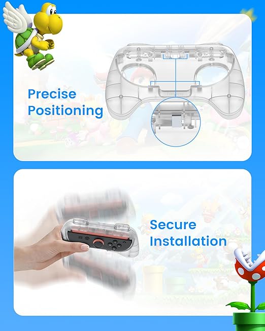 TRANSNOVO Hand Grips for Switch 2，Wear-Resistant Switch Accessories Controller Grips for JoyCon，2 Pack Comfort Handles (Transparent)