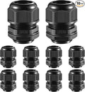 10 PCS 1"(17-25mm) NPT Nylon Cable Gland Joints with Gaskets, IP68 Adjustable Lock Nut Strain Relief Cord Grip Waterproof Cable Glands - UL Listed and RoHS Compliant
