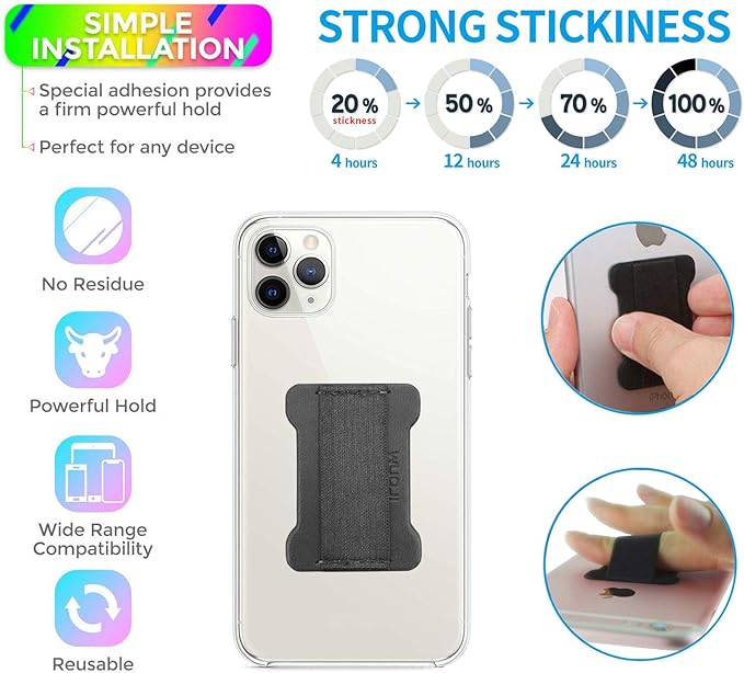 Universal Phone Grip for Smartphones - Phone Holder for Hand for Back of Phone - Wireless Charging Compatible (Gray) - 2Pack
