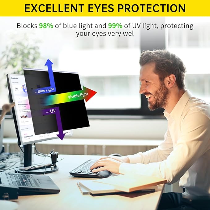 27 Inch Computer Privacy Screen for 16:9 Computer Monitor, Anti-Blue Light Monitor Privacy Screen Filter, Anti-UV Computer Screen Privacy Shield, Hanging Type
