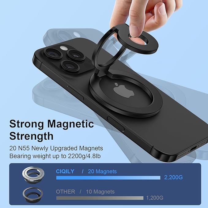 Magnetic Phone Ring Holder for MagSafe Gym Phone Grip Stand Finger Ring Kickstand Dual-Sided Magnetic Pop Socket for iPhone 16 Pro Max 16e 15 14 13 12 Pro Max,Samsung,Compatible for Wireless Car Mount