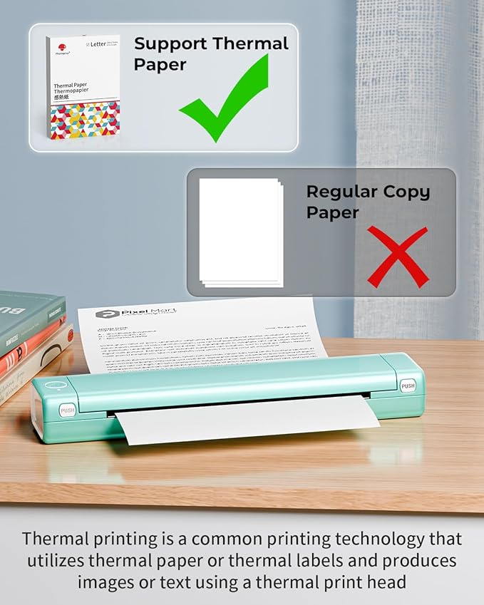 Phomemo M08F Portable Printers Wireless for Travel, Thermal Printer Support 8.5" X 11" US Letter Thermal Paper, Bluetooth Inkless Printer Compatible with iOS, Android, Laptop for Travel, Office, Home