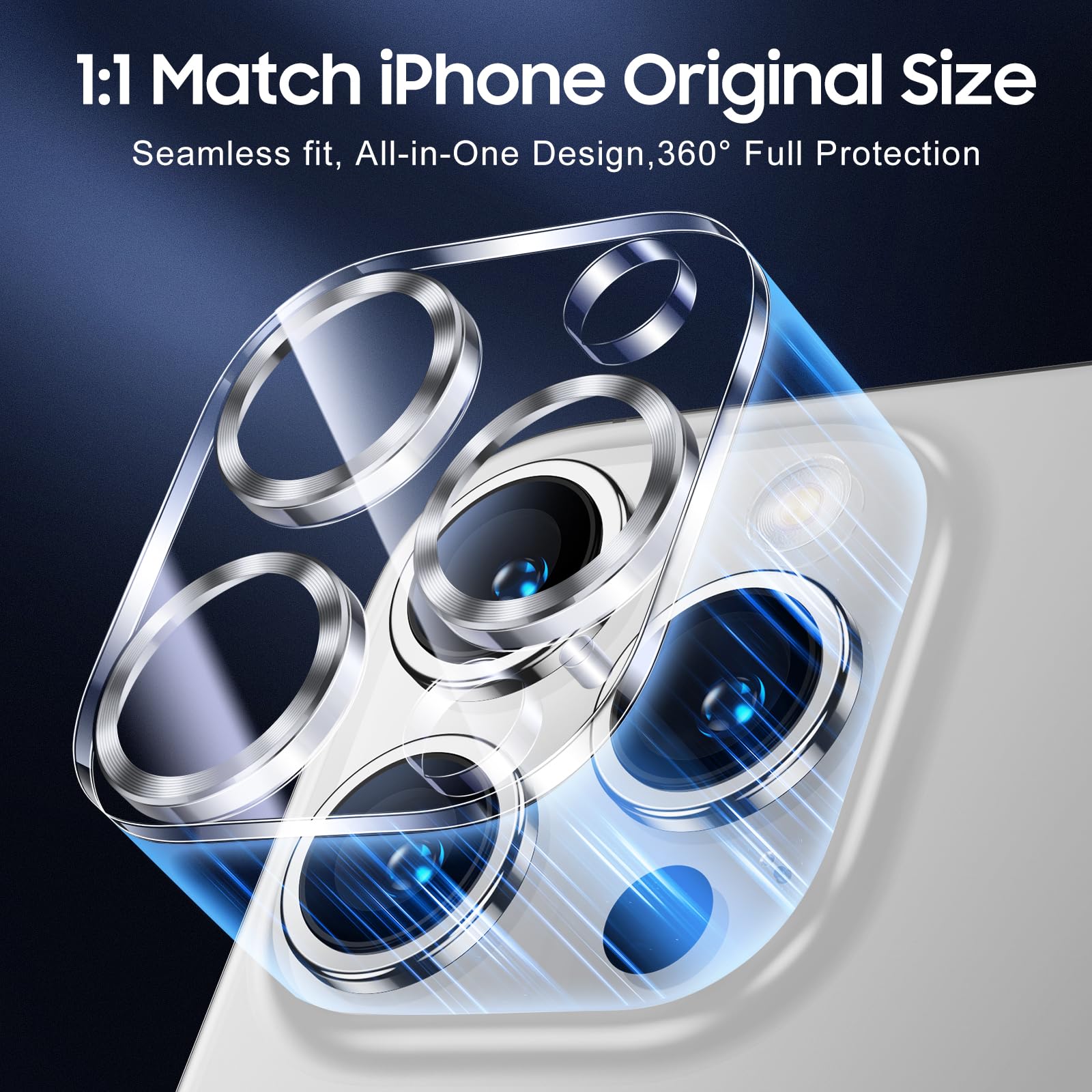 UniqueMe for 3 Pack iPhone 15 Pro/15 Pro Max Camera Lens Protector-Silver