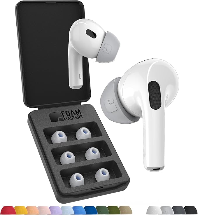 Foam Masters Ultra-Premium Memory Foam Ear Tips for AirPods Pro 1st & 2nd Gen | 3 Pairs | Black Magic Ver 6.0 | Secure | Comfort | Better Noise Cancel | Replacement Buds – Gray, Large