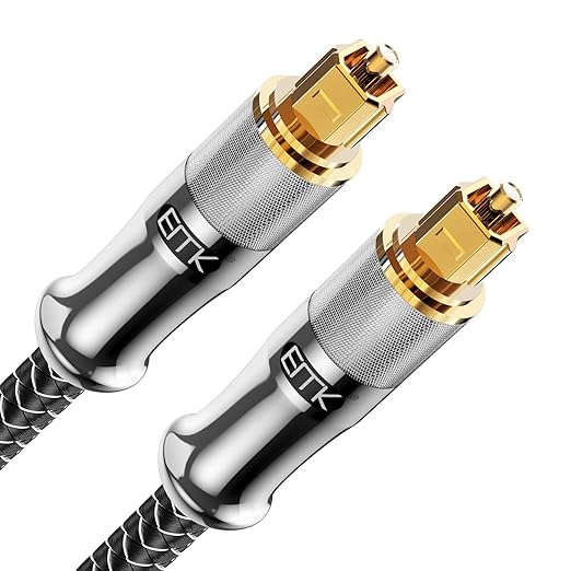 EMK 24K Gold-Plated Optical Audio Cable [6ft/2M] - Digital Toslink SPDIF Cable Compatible with Soundbar to TV, Home Theater - High-Speed Fiber Optic Cable (Silver)