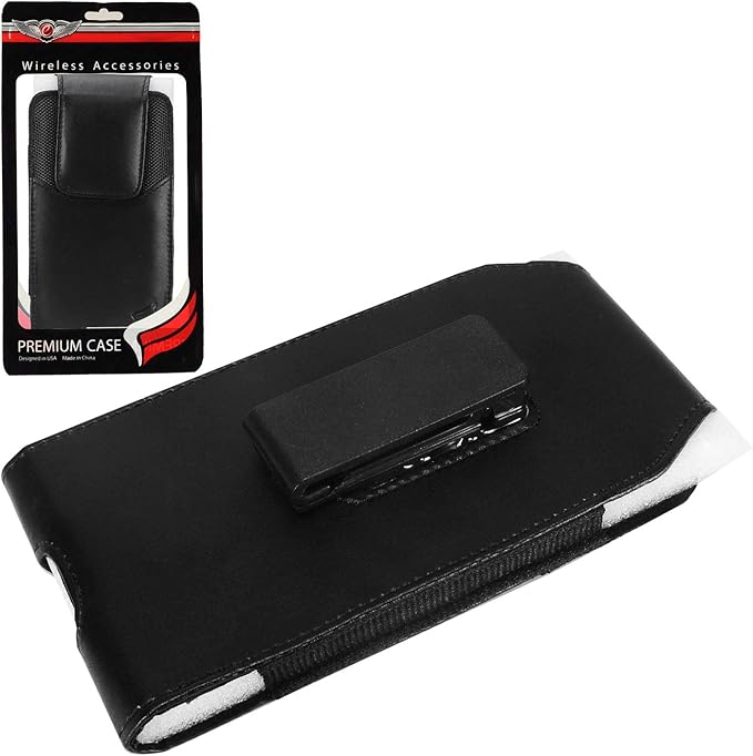 Leather Cellphone Holster for iPhone 11 Pro Max, XS Max, 8/7 Plus, Vision Plus, Nokia C210, Galaxy A53, S23+, TCL 30Z - Vertical Case Waist Carrying Pouch with Belt Clip/Loops, Black