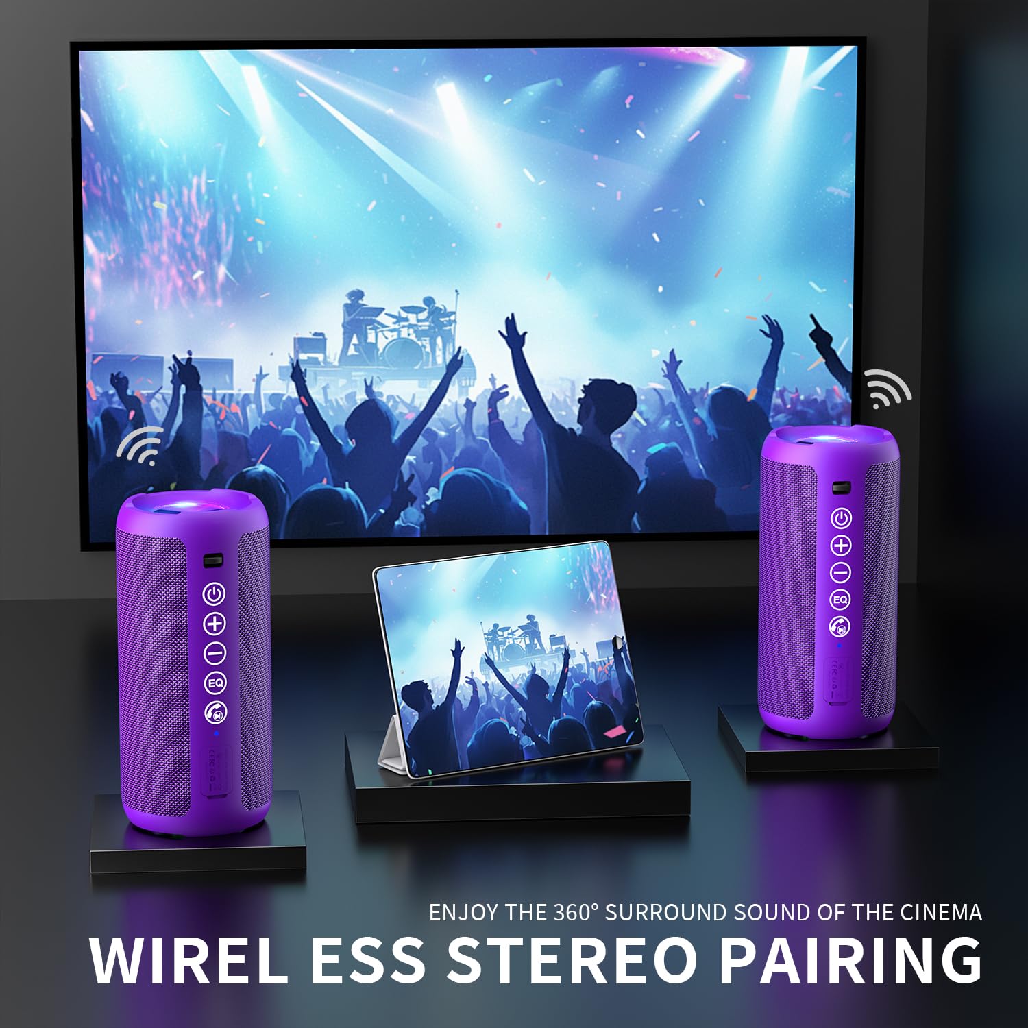 Ortizan Portable Bluetooth Speaker: IPX7 Waterproof, 24W Loud Sound, Deep Bass, Bluetooth 5.3, LED Lights, Wireless Stereo Pairing, 30H Playtime, for Home/Outdoor/Party/Beach, Birthday Gift, Purple